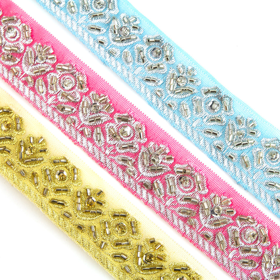 Embellished Beaded Florals Lurex Trim