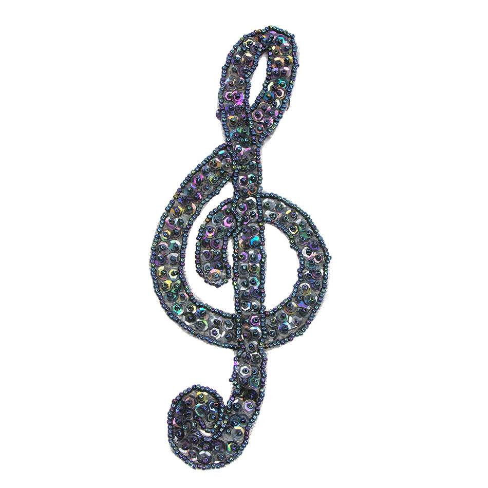 Treble Clef Sequin & Beaded Motif - Medium