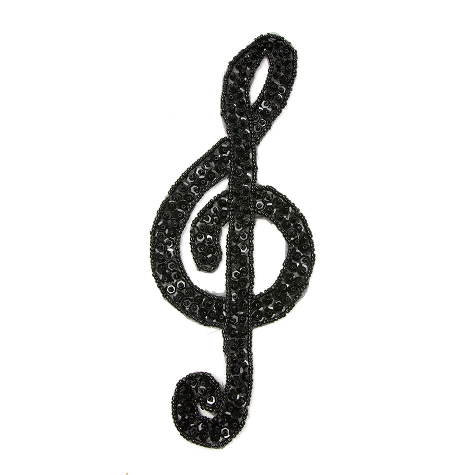 Treble Clef Sequin & Beaded Motif - Medium