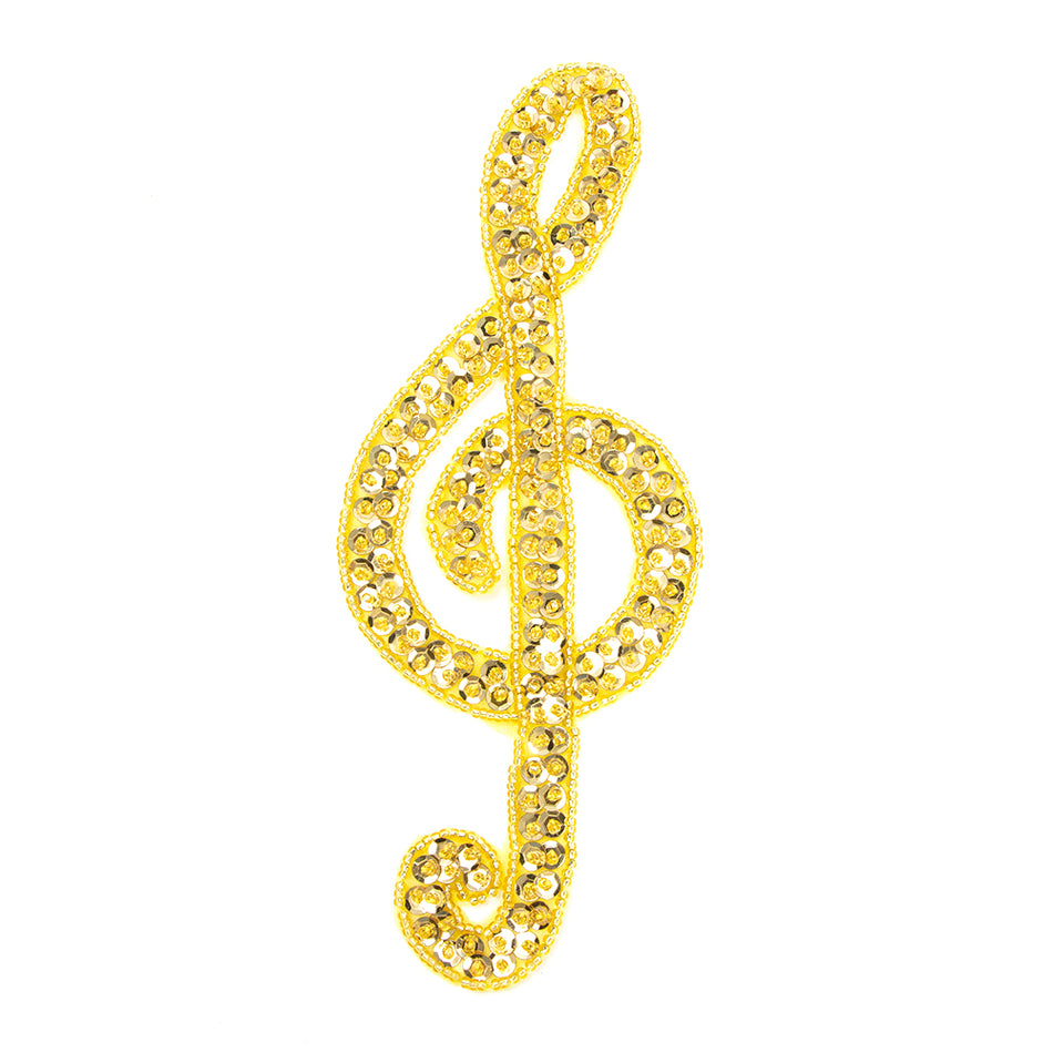 Treble Clef Sequin & Beaded Motif - Medium