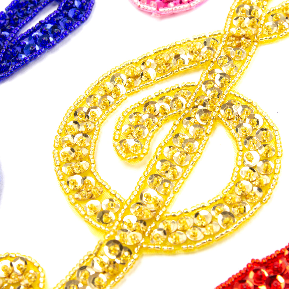 Treble Clef Sequin & Beaded Motif - Medium