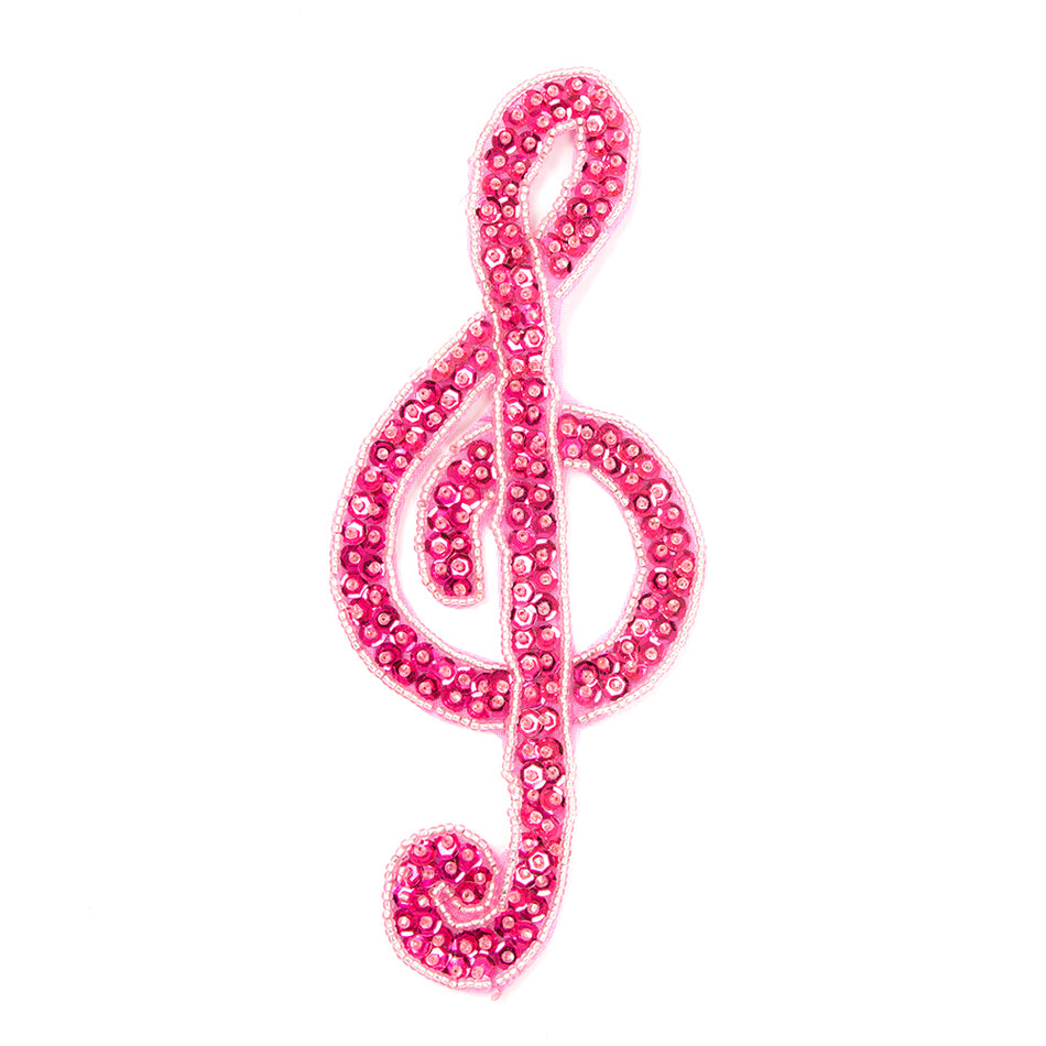 Treble Clef Sequin & Beaded Motif - Medium