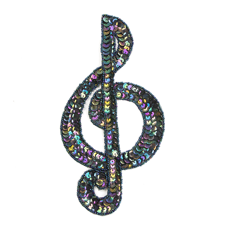 Treble Clef Sequin & Beaded Motif - Large