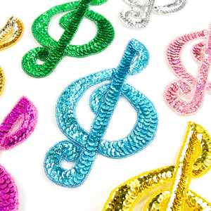 Treble Clef Sequin & Beaded Motif - Large