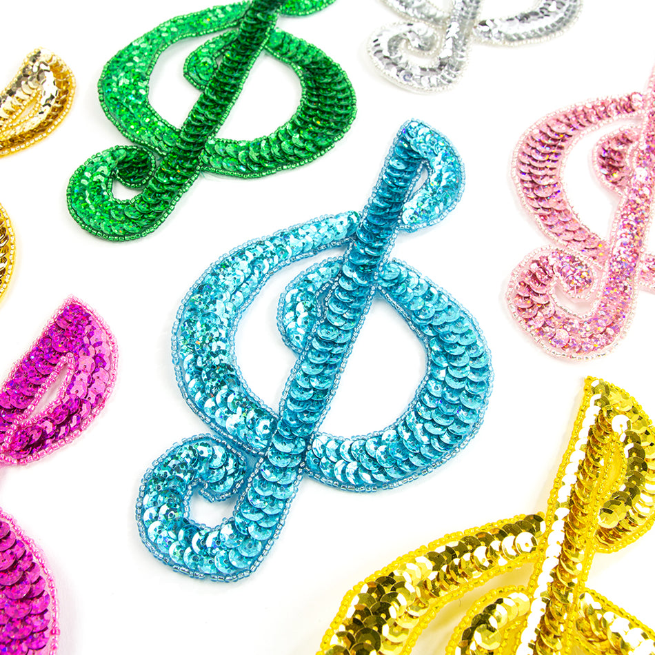 Treble Clef Sequin & Beaded Motif - Large