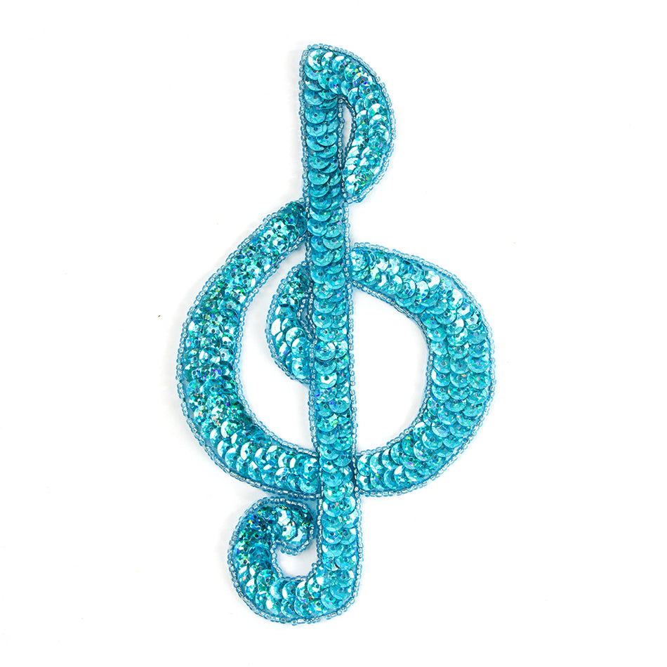 Treble Clef Sequin & Beaded Motif - Large