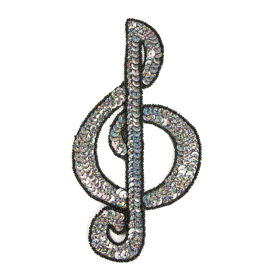 Treble Clef Sequin & Beaded Motif - Large