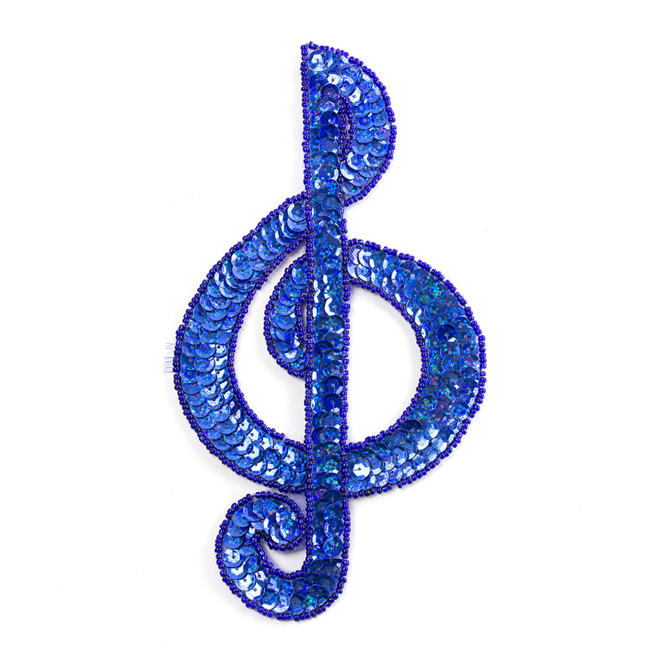 Treble Clef Sequin & Beaded Motif - Large