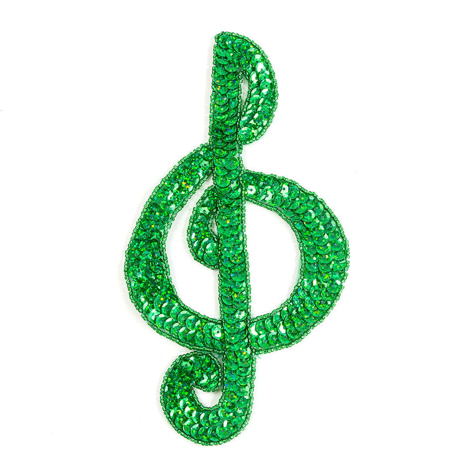 Treble Clef Sequin & Beaded Motif - Large