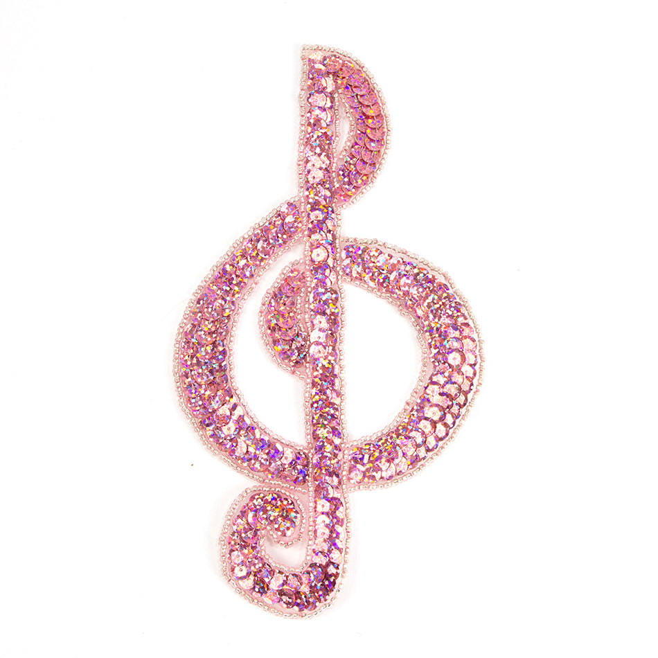 Treble Clef Sequin & Beaded Motif - Large
