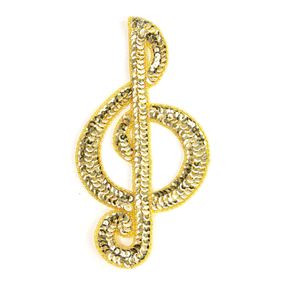 Treble Clef Sequin & Beaded Motif - Large