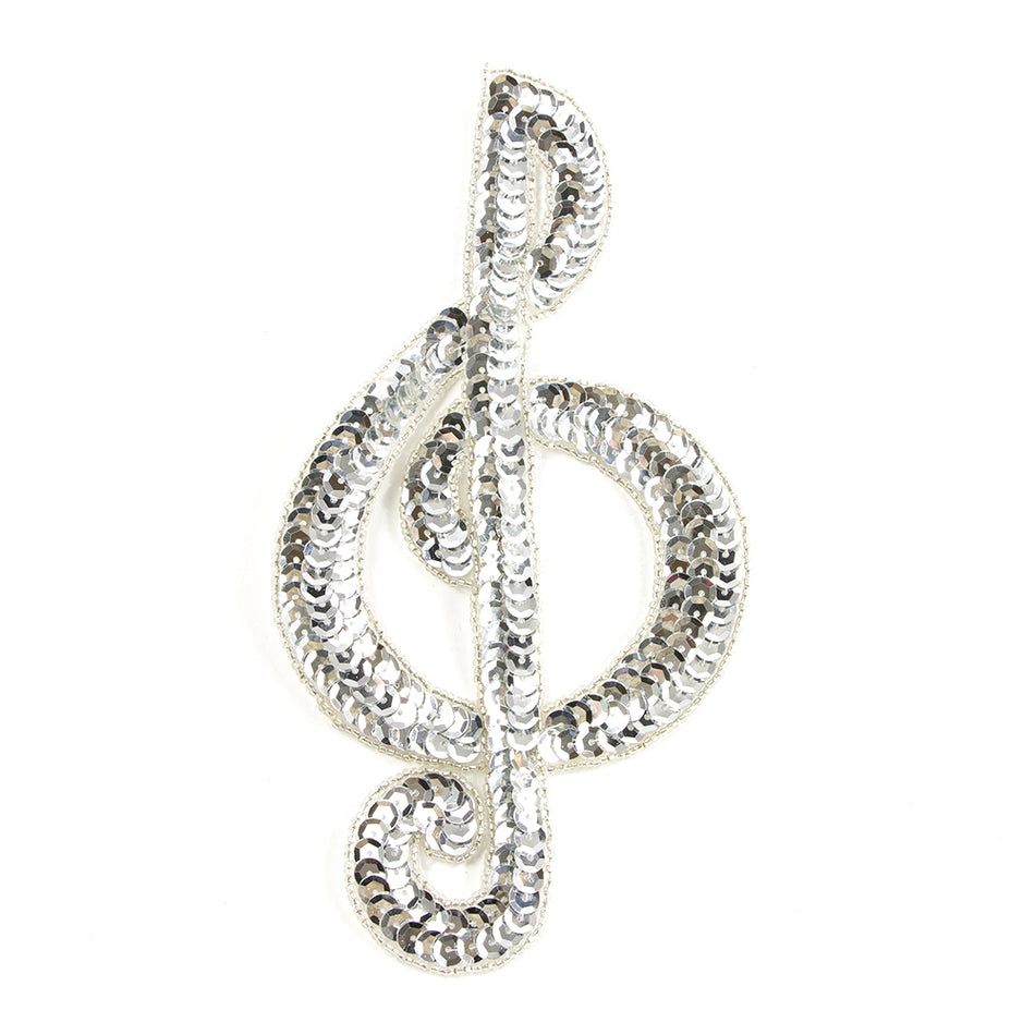 Treble Clef Sequin & Beaded Motif - Large