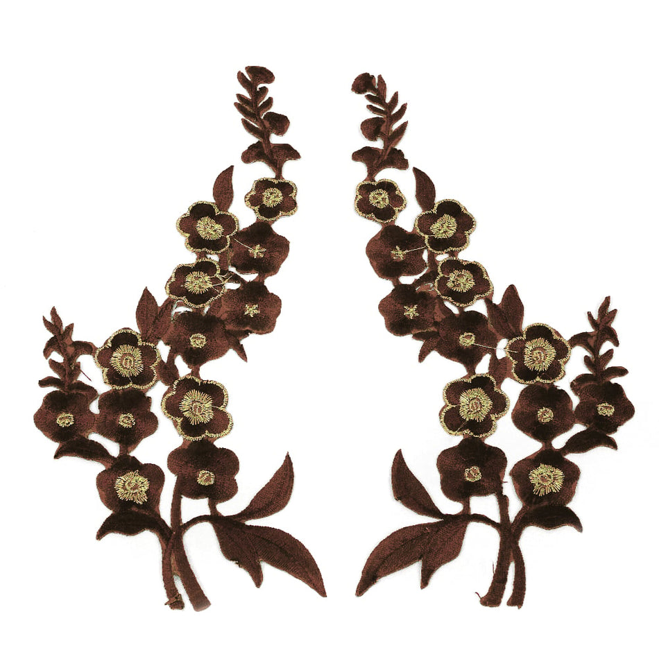 Wild Rose Flower Spray Iron-On Embroidered Motif (Pair)