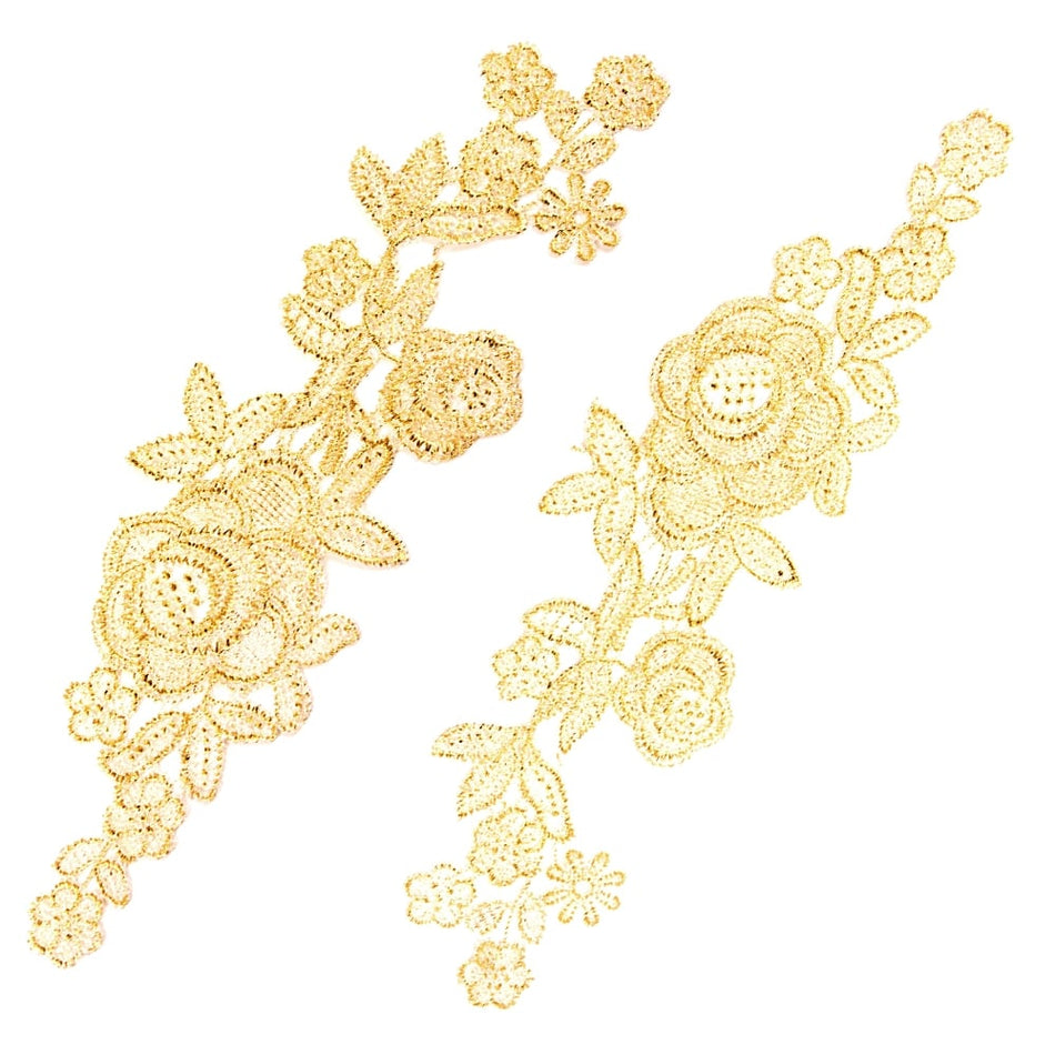 Rose Guipure Lace Motif - Metallic (Pair)