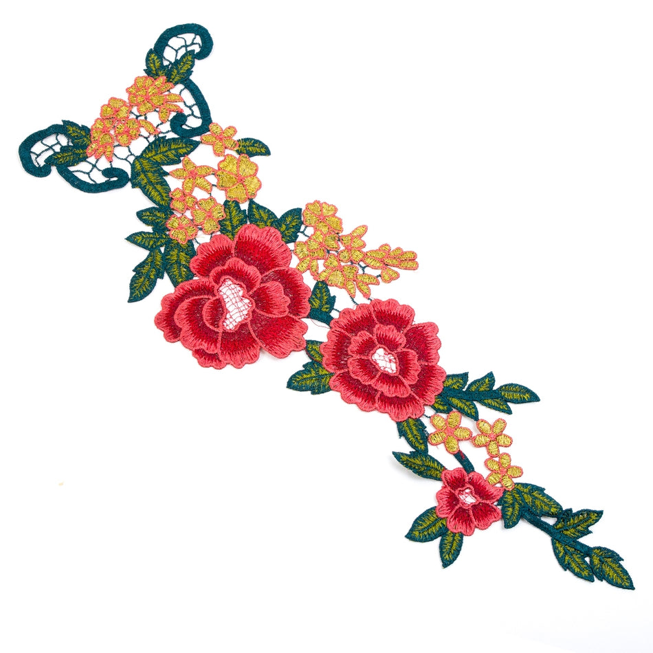 Motif Embroidered Roses & Flower Train Applique