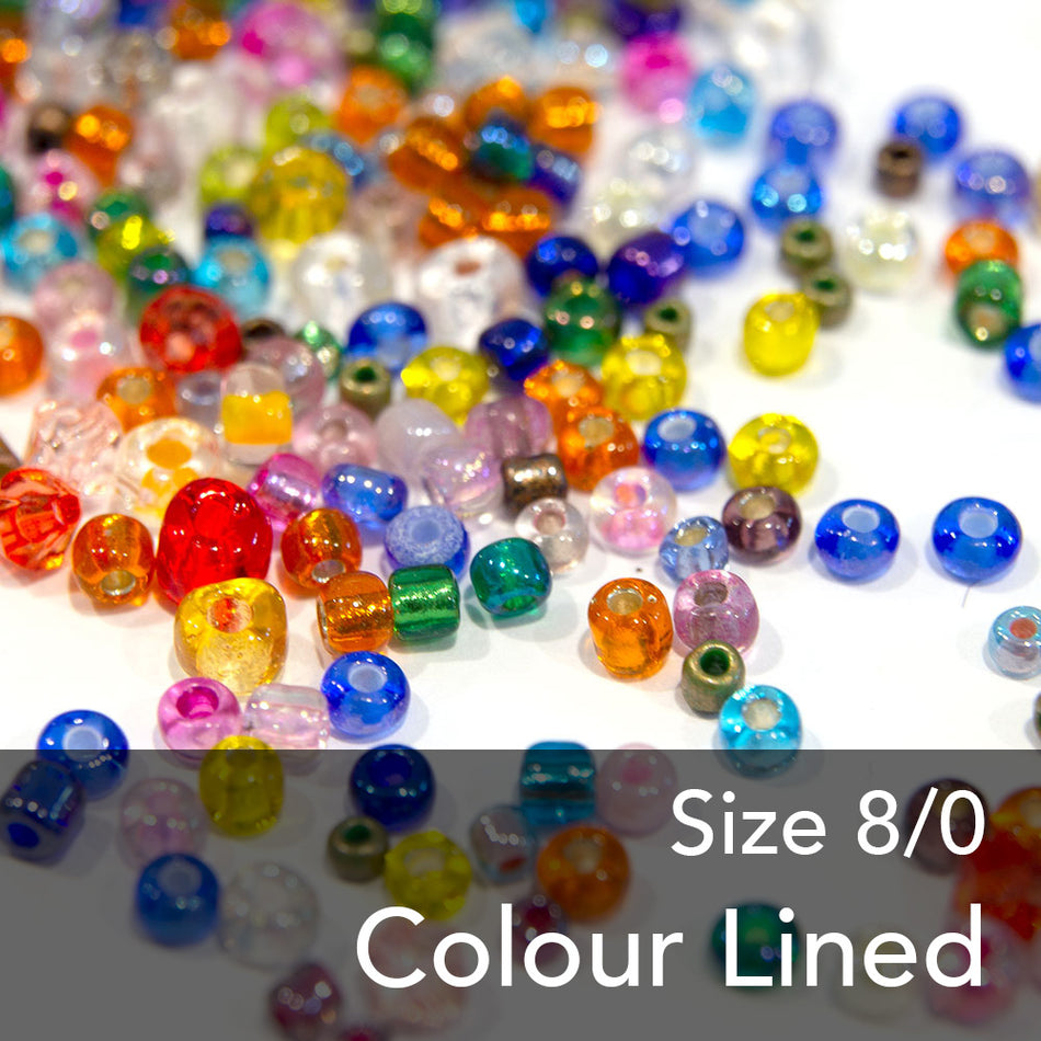 Colour-Lined Round Glass Seed Beads - 8/0 3.1mm