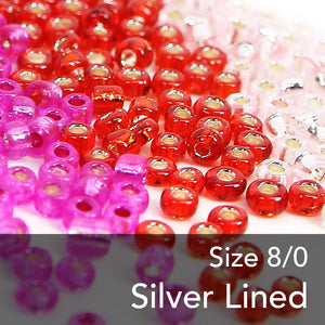 Silver-Lined Round Glass Seed Beads - 8/0 3mm