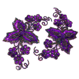 Grapewine Floral Sequin & Beaded Motif (Pair)