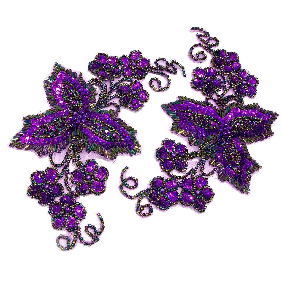 Grapewine Floral Sequin & Beaded Motif (Pair)