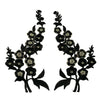 Wild Rose Flower Spray Iron-On Embroidered Motif (Pair)