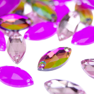 Horse Eye / Marquise Flat-Back Glass Sew-On Rhinestones (12 Pack)