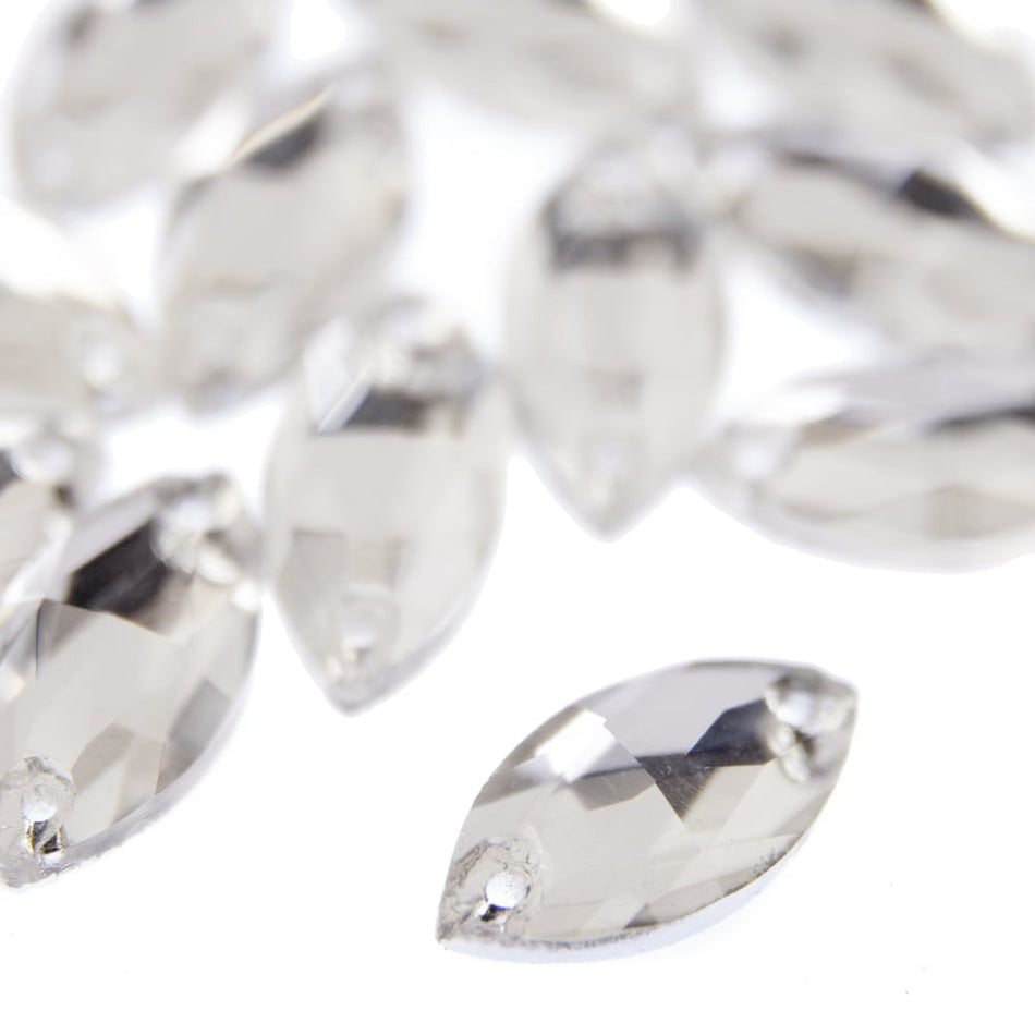 Horse Eye / Marquise Flat-Back Glass Sew-On Rhinestones (12 Pack)
