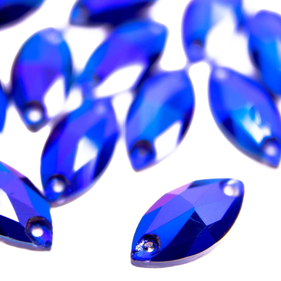 Horse Eye / Marquise Flat-Back Glass Sew-On Rhinestones (12 Pack)