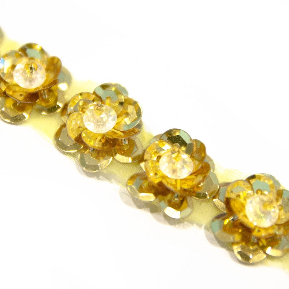 Camellia Flower Sequin Trim w Beaded Centre