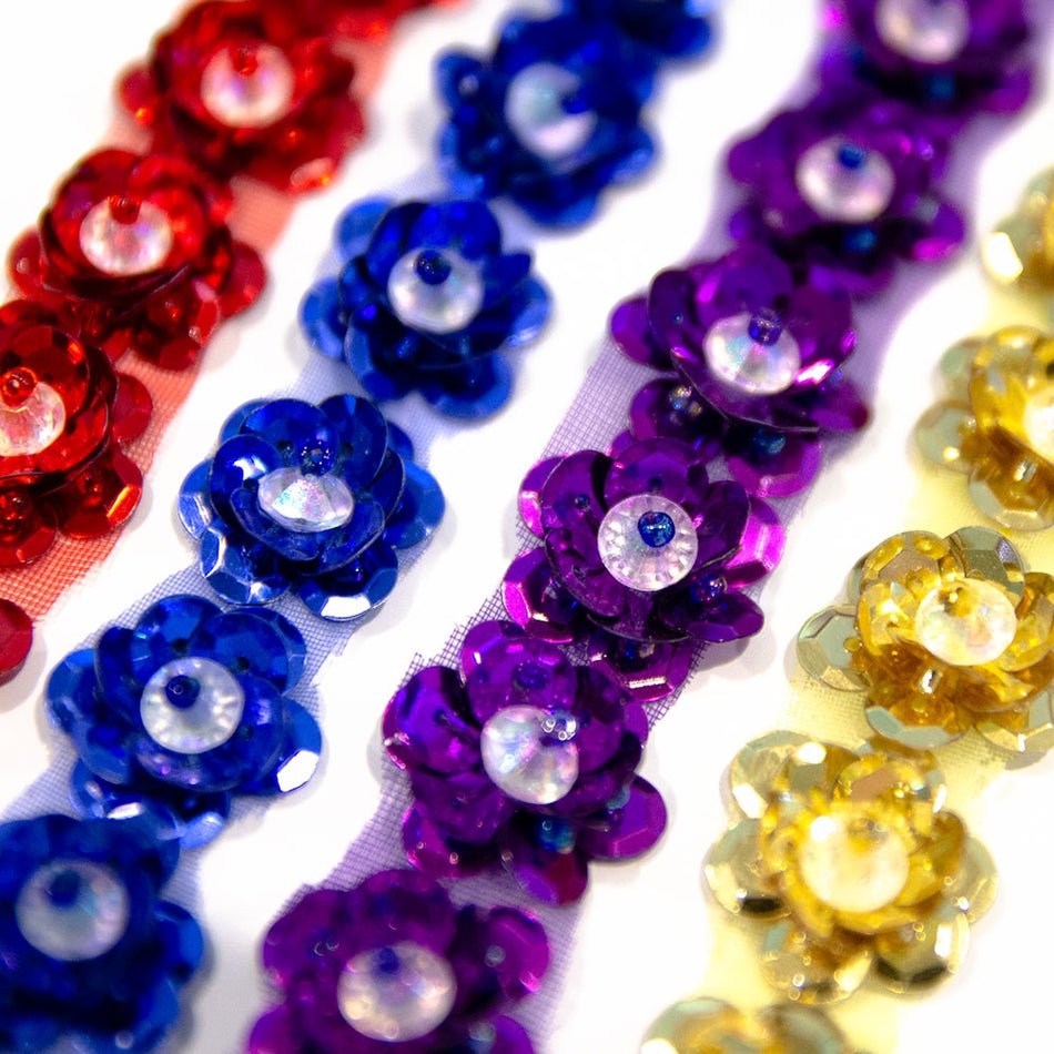 Camellia Flower Sequin Trim w Beaded Centre