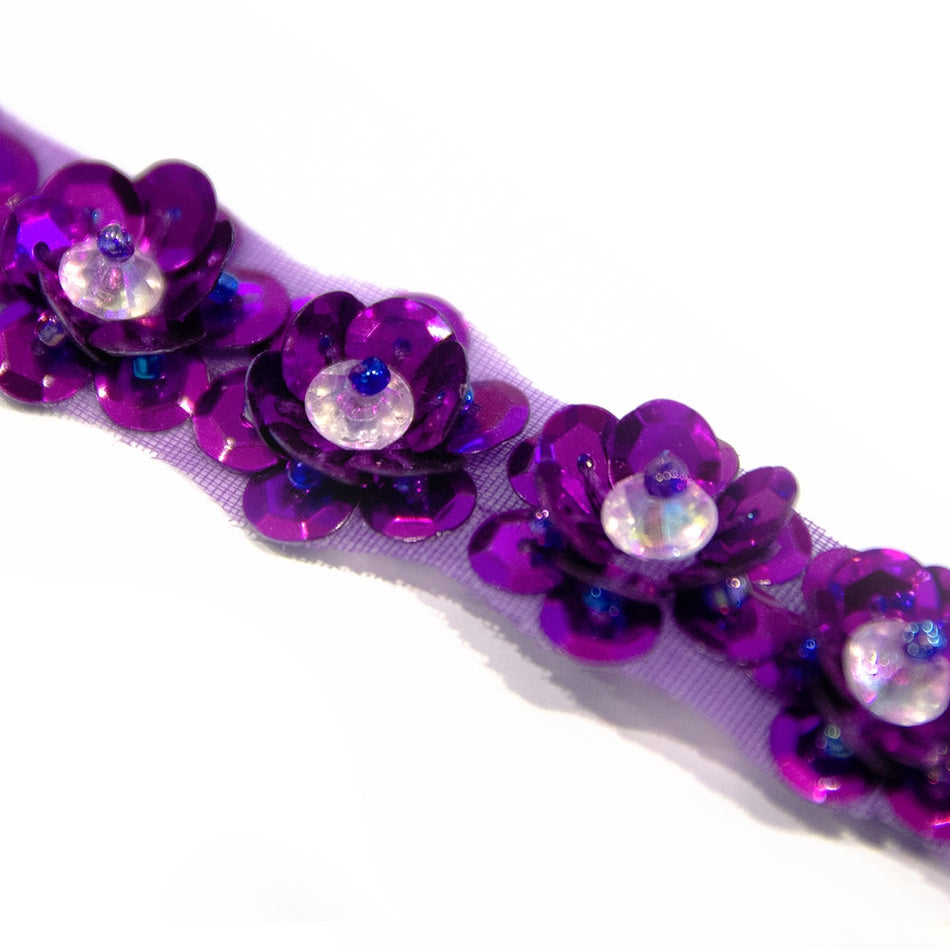 Camellia Flower Sequin Trim w Beaded Centre