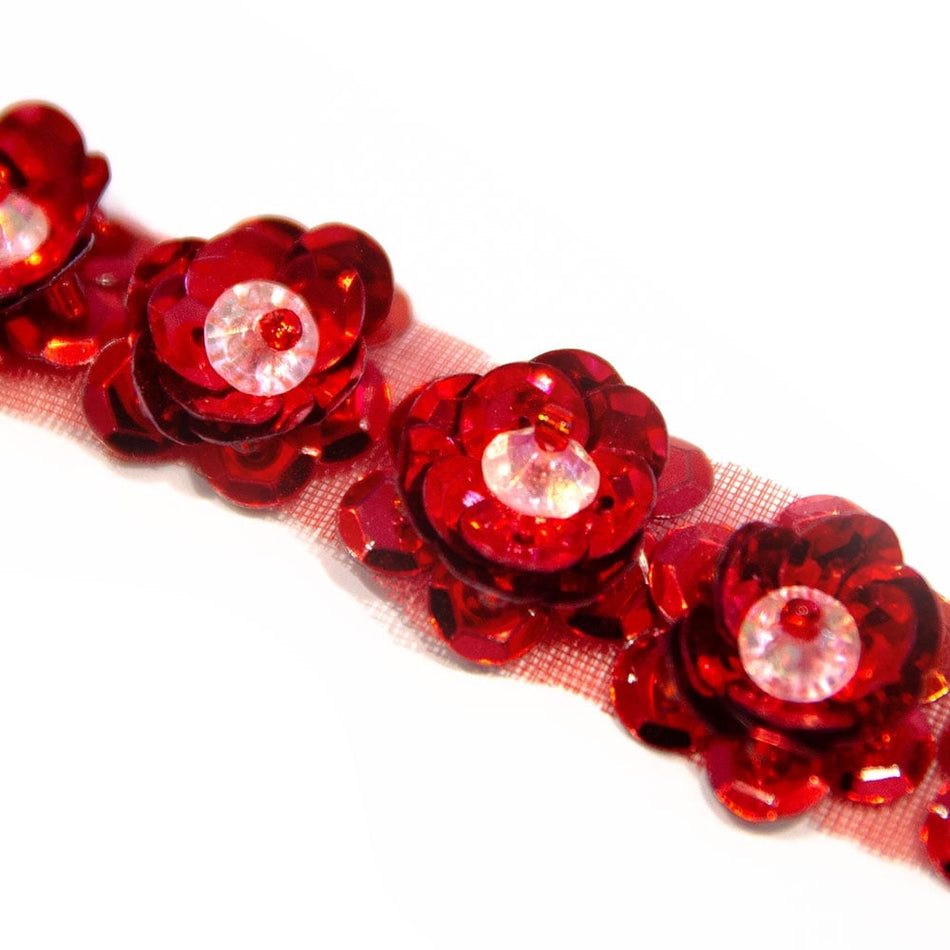 Camellia Flower Sequin Trim w Beaded Centre