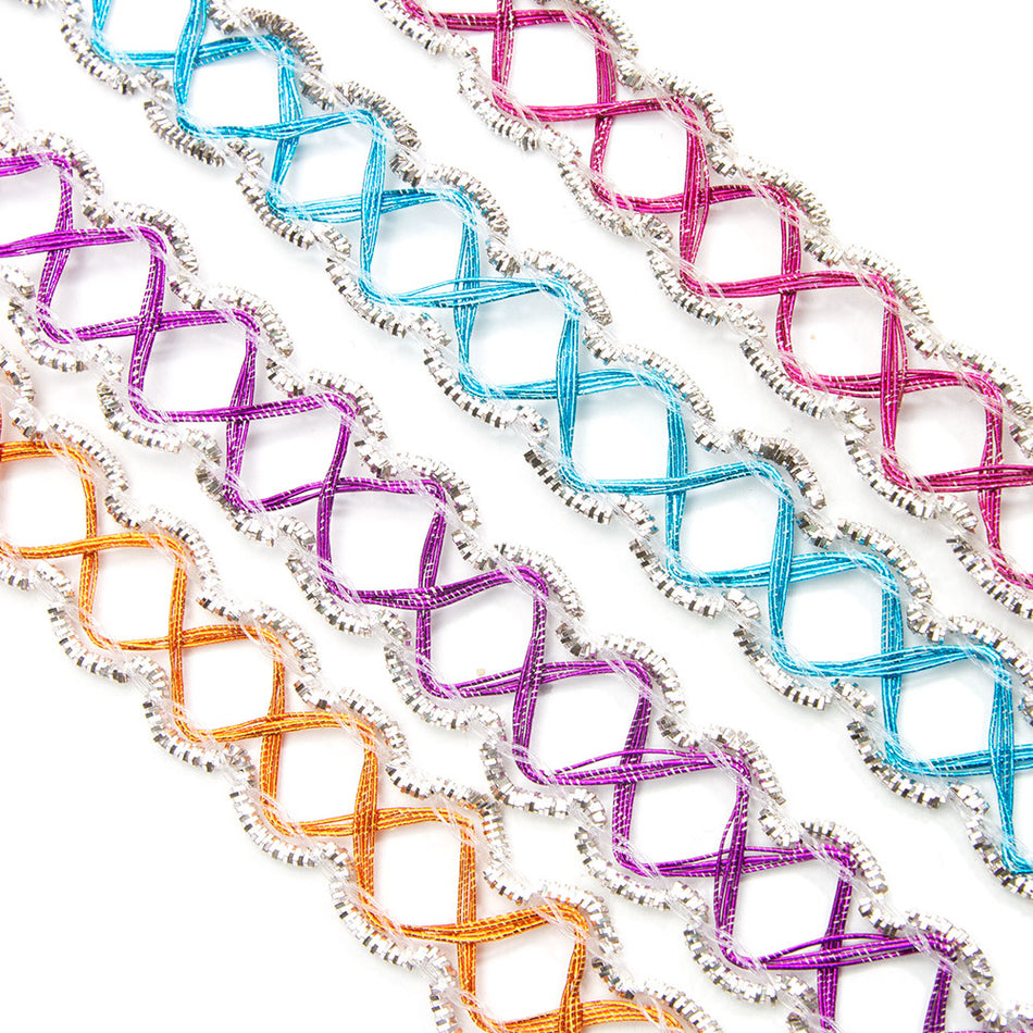 Metallic Lurex Criss-Cross Diamond Braid