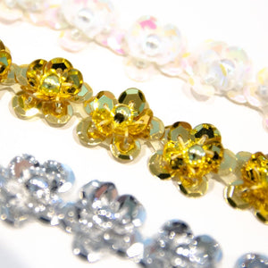 Daisy Flower Sequin  Trim w Beaded Centre