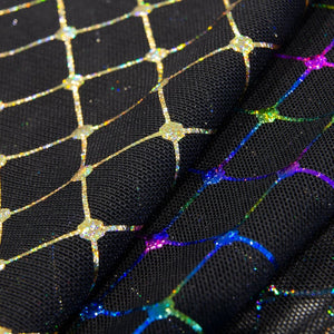 Holographic Diamante Stretch Mesh
