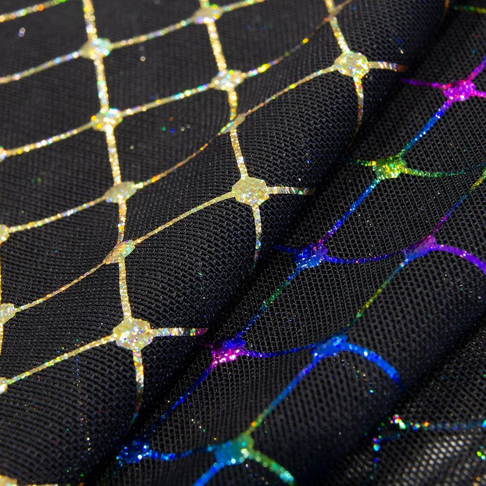 Holographic Diamante Stretch Mesh