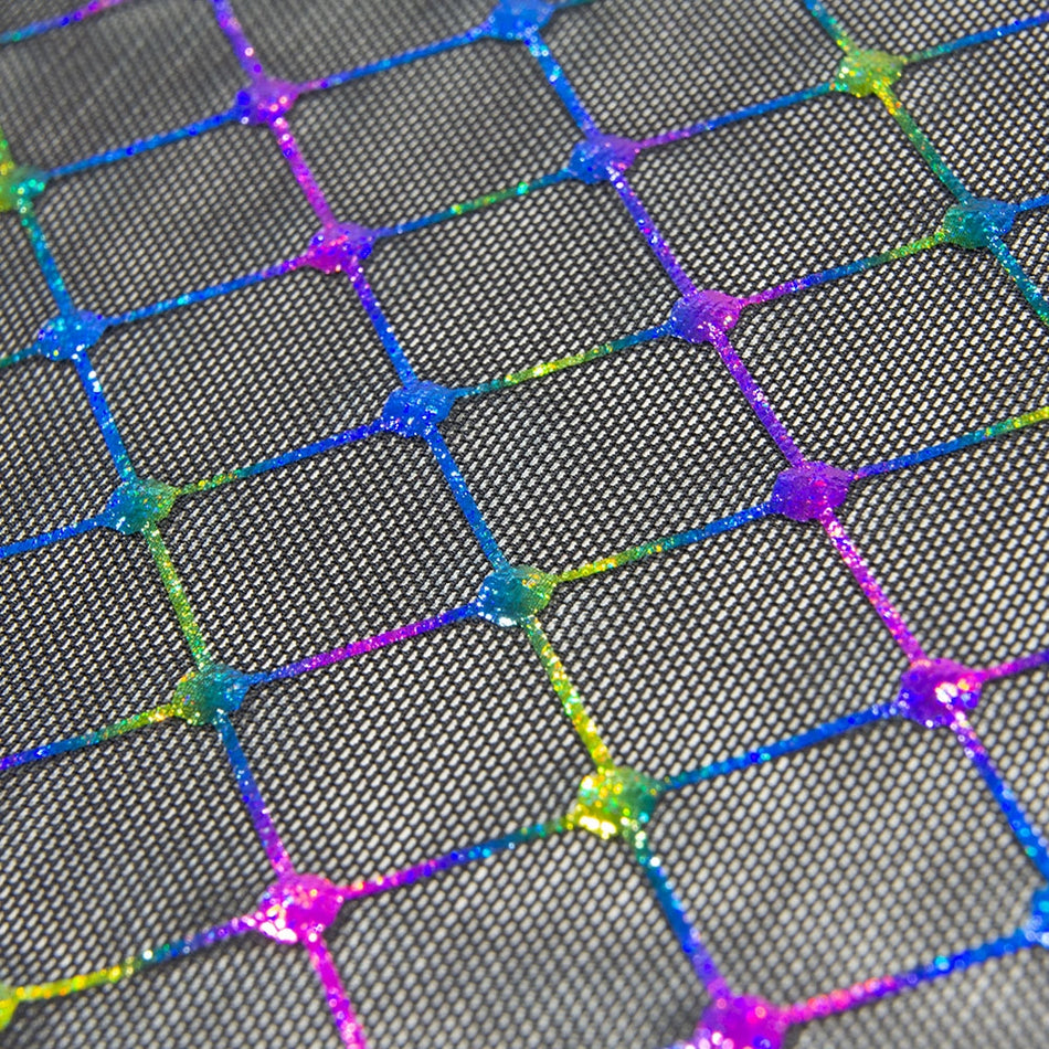 Holographic Diamante Stretch Mesh