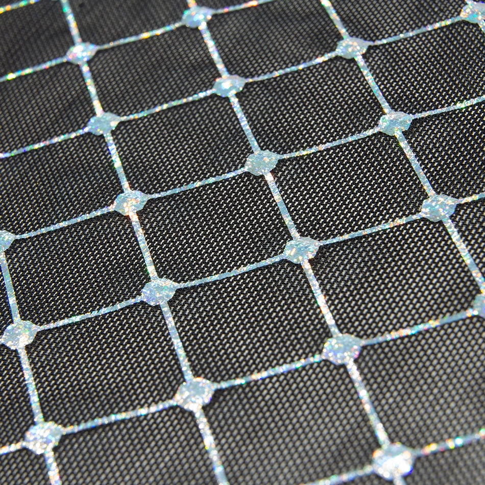 Holographic Diamante Stretch Mesh