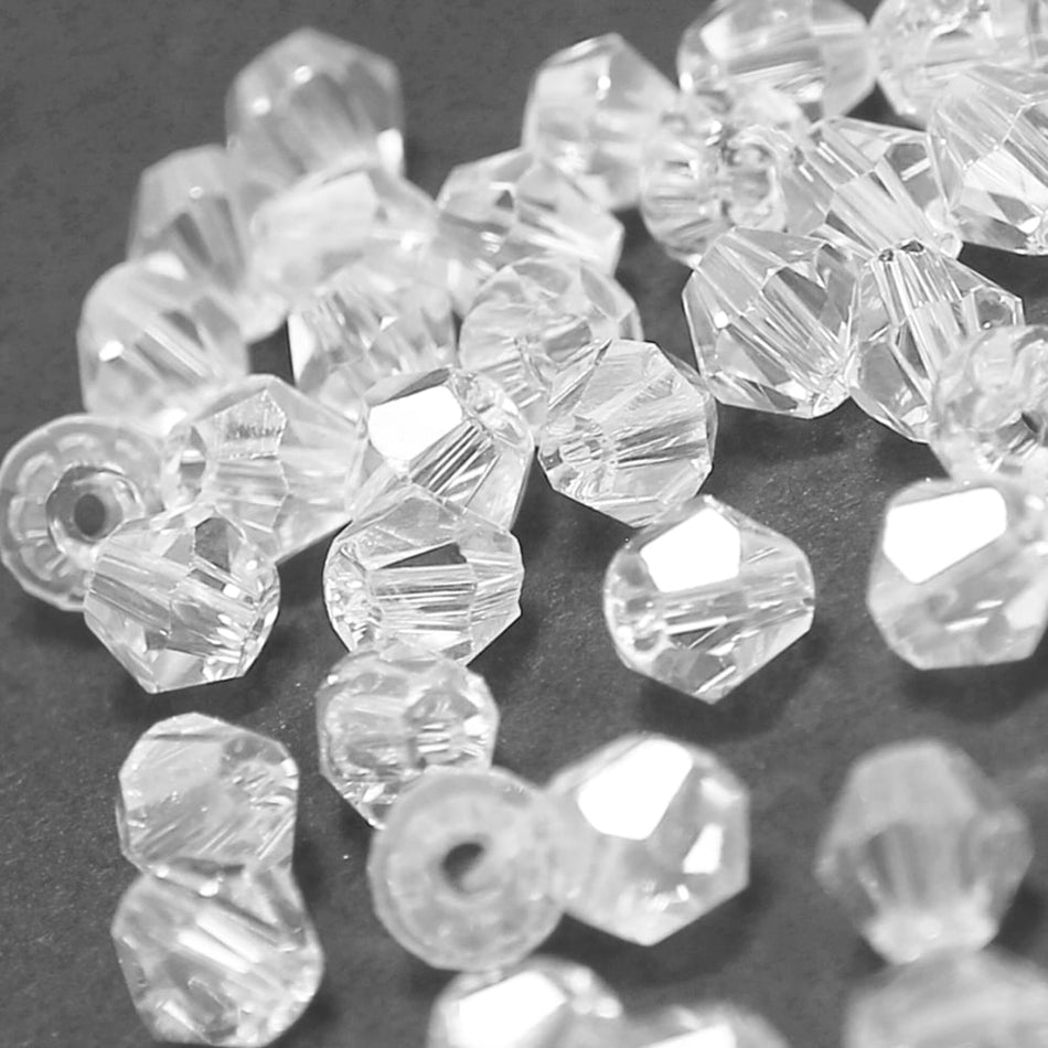 Glass Bicone Faceted Bead - 4mm - Clear (48 Pack)