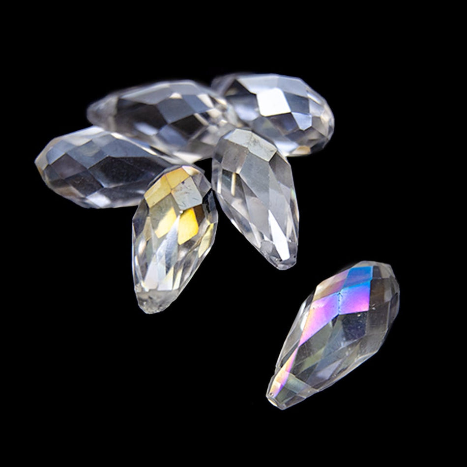 Glass Teardrop Briolette Faceted Pendant Beads - 8x18mm (6 Pack)