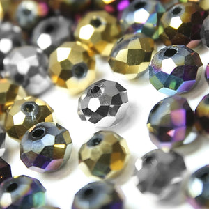 Glass Round Rondelle Faceted Beads - Metallic - 7x8mm (36 Pack)