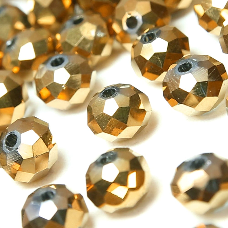 Glass Round Rondelle Faceted Beads - Metallic - 7x8mm (36 Pack)