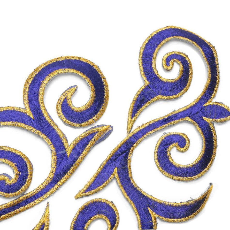Fleur Swirl (Left & Right) Royal Swirl Iron-On Embroidered Motif (Pair)