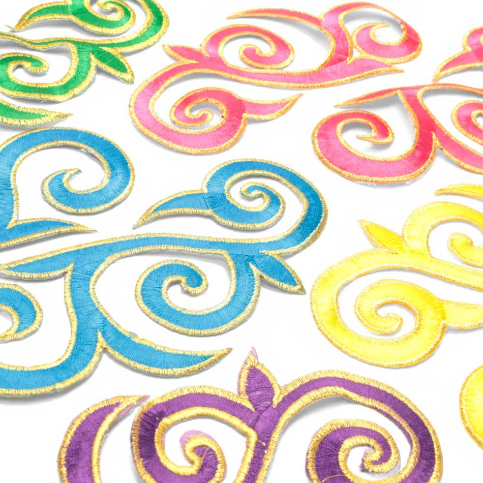 Fleur Swirl (Left & Right) Royal Swirl Iron-On Embroidered Motif (Pair)
