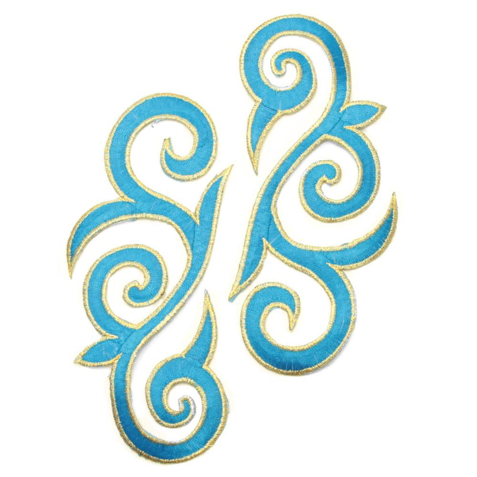 Fleur Swirl (Left & Right) Royal Swirl Iron-On Embroidered Motif (Pair)