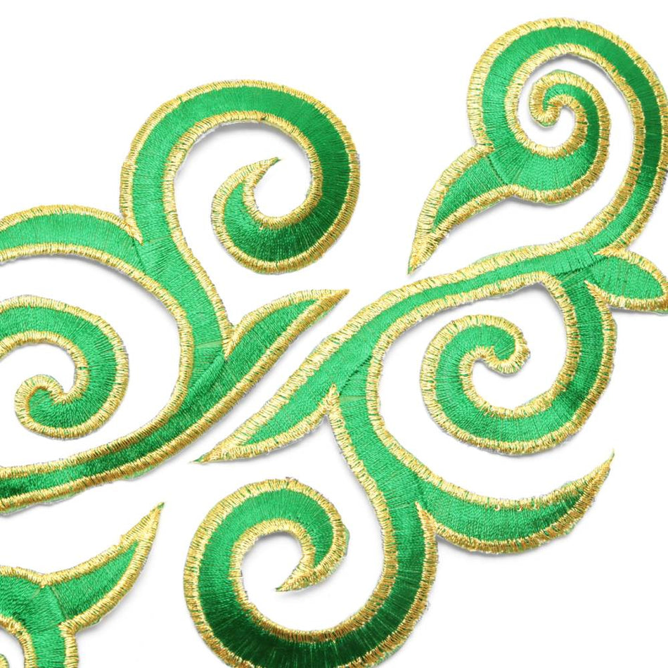 Fleur Swirl (Left & Right) Royal Swirl Iron-On Embroidered Motif (Pair)