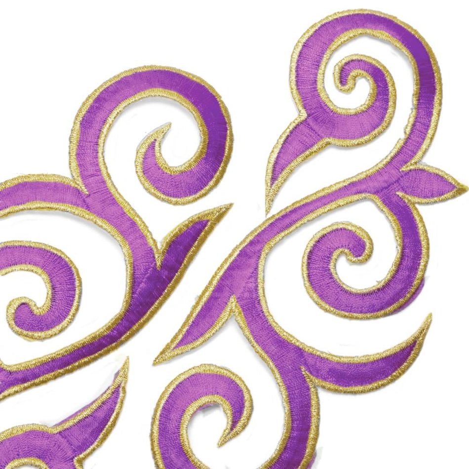 Fleur Swirl (Left & Right) Royal Swirl Iron-On Embroidered Motif (Pair)
