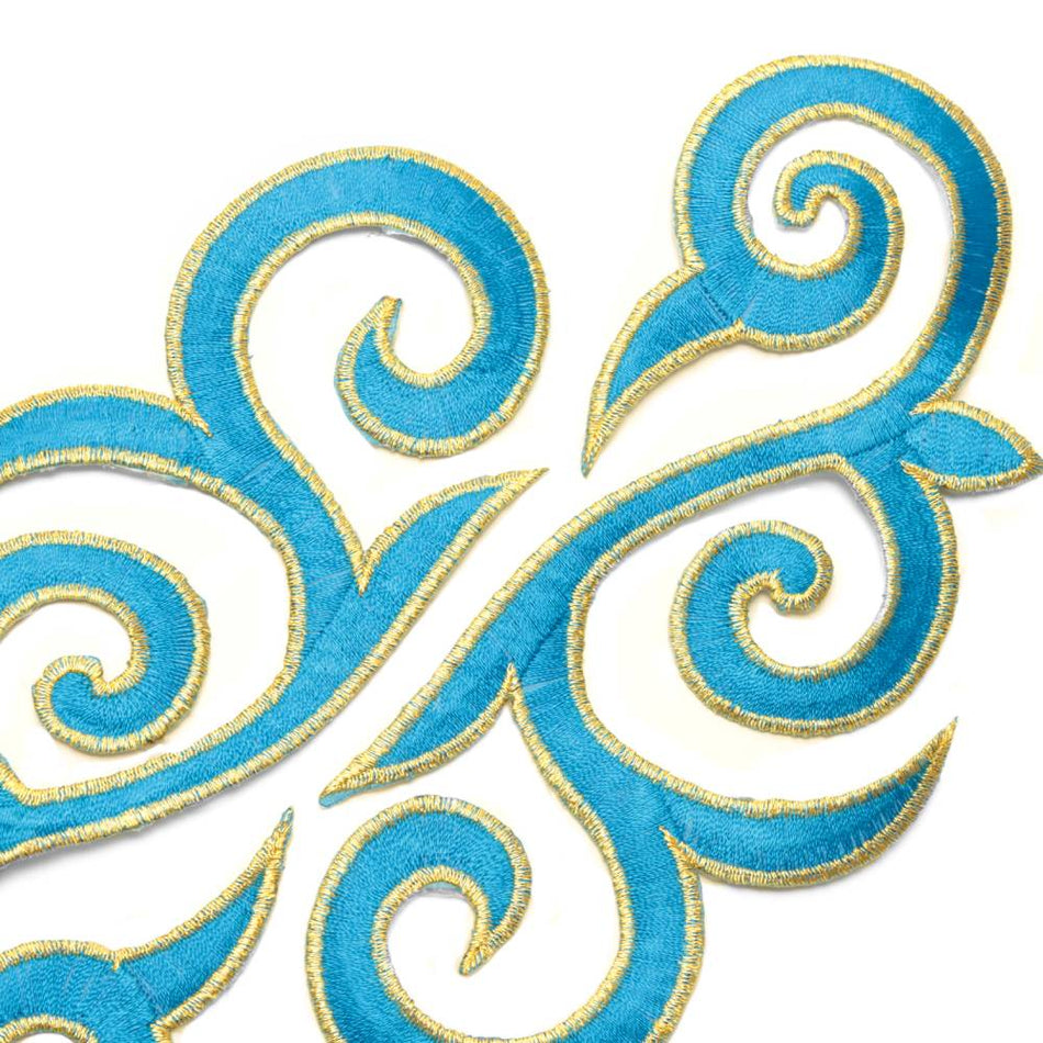 Fleur Swirl (Left & Right) Royal Swirl Iron-On Embroidered Motif (Pair)