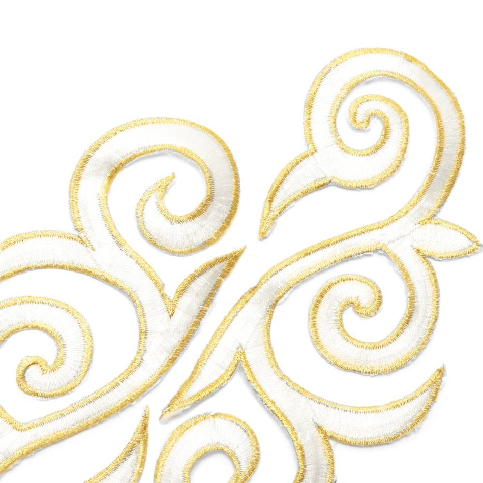 Fleur Swirl (Left & Right) Royal Swirl Iron-On Embroidered Motif (Pair)
