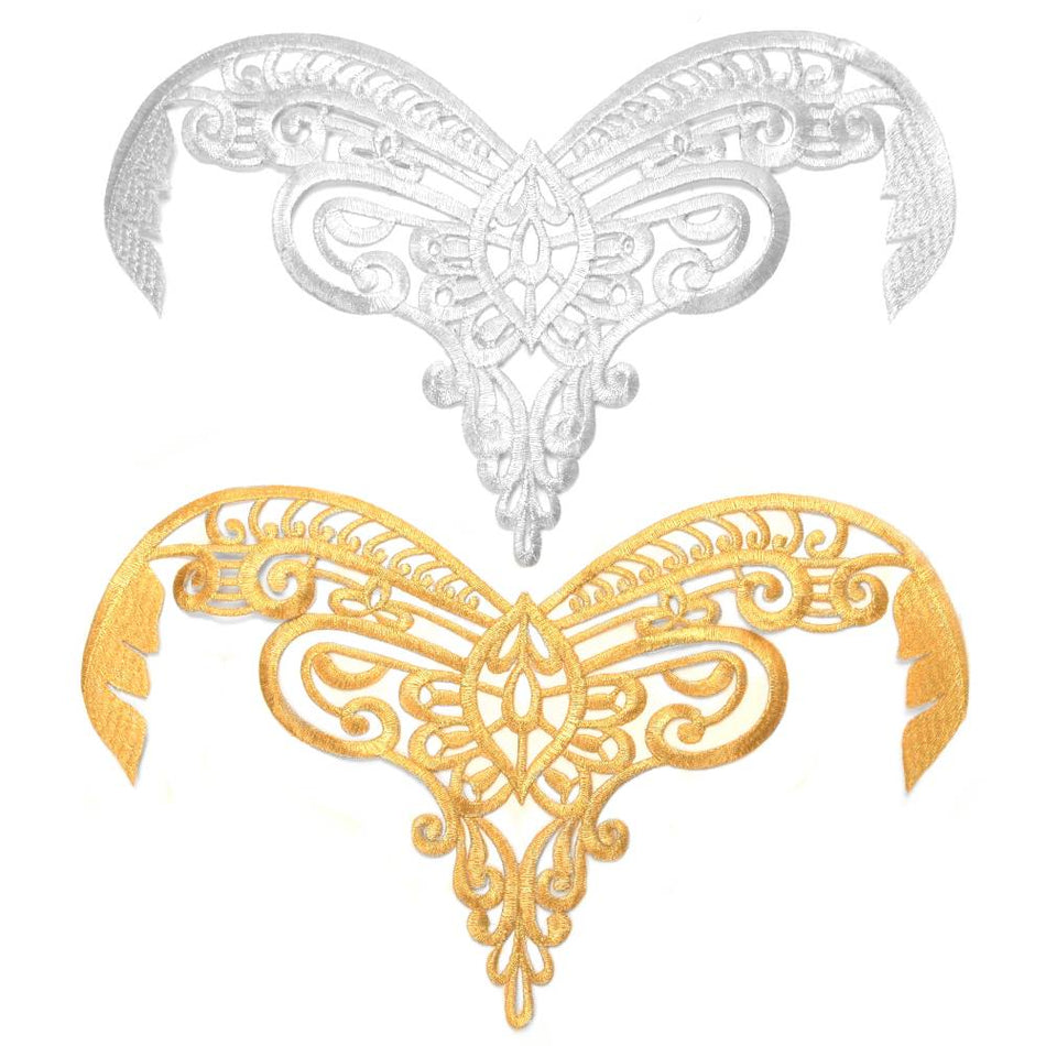 Baroque Scroll Crest Iron-On Embroidered Motif