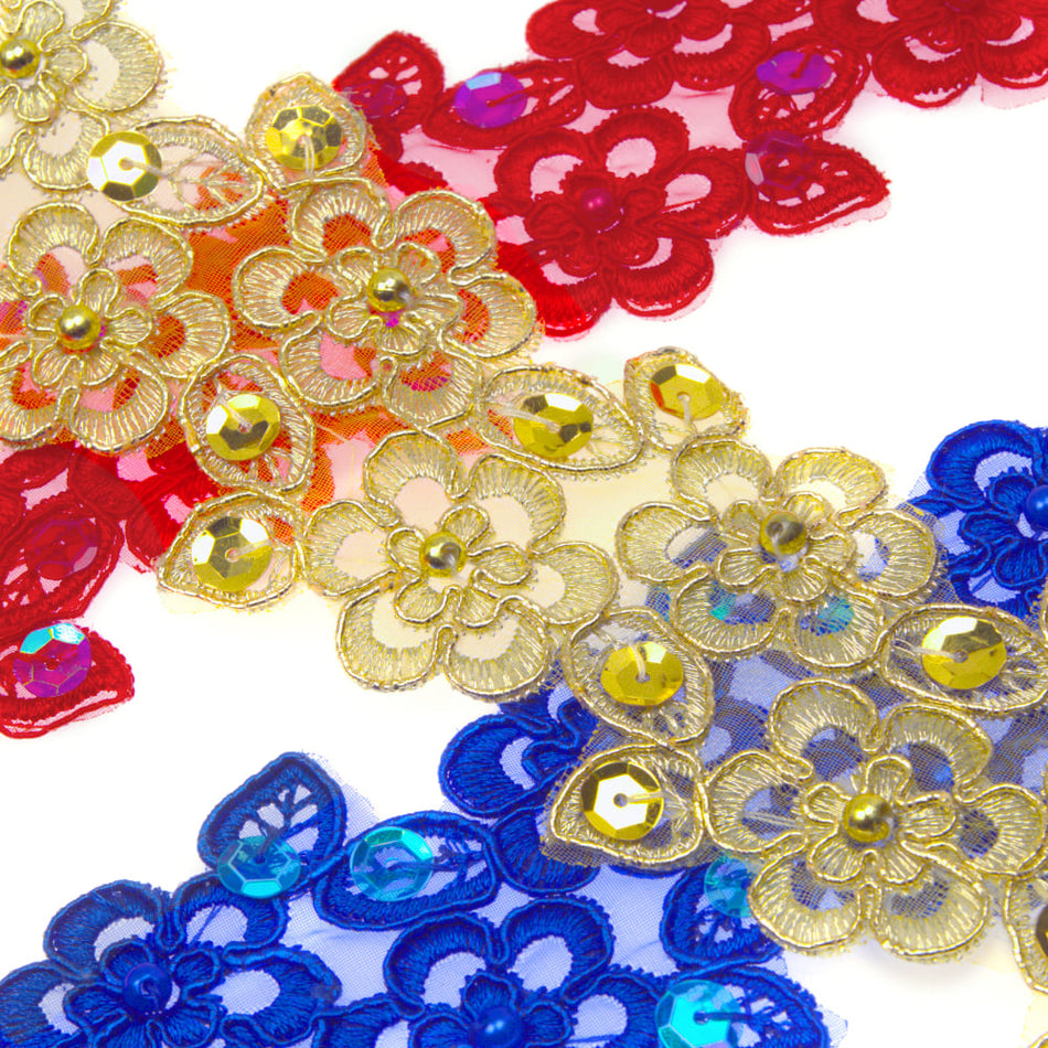 Floral Daisies w Sequin & Beading Embroidered Trim